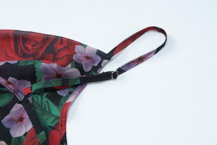 Cowl neck flower print zip-up contrast backless cami maxi dress  | Festival Outfits Women