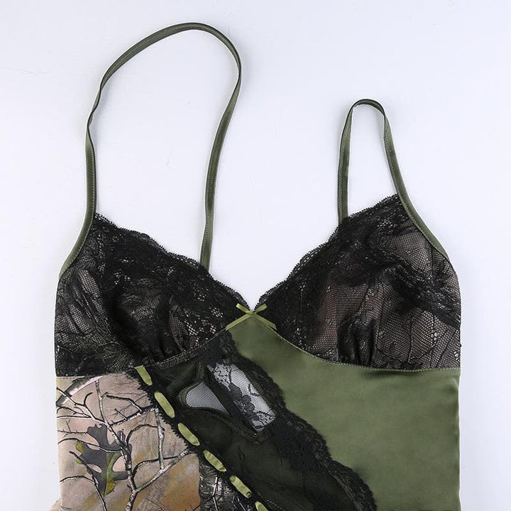 V neck hem lace patchwork A line dress