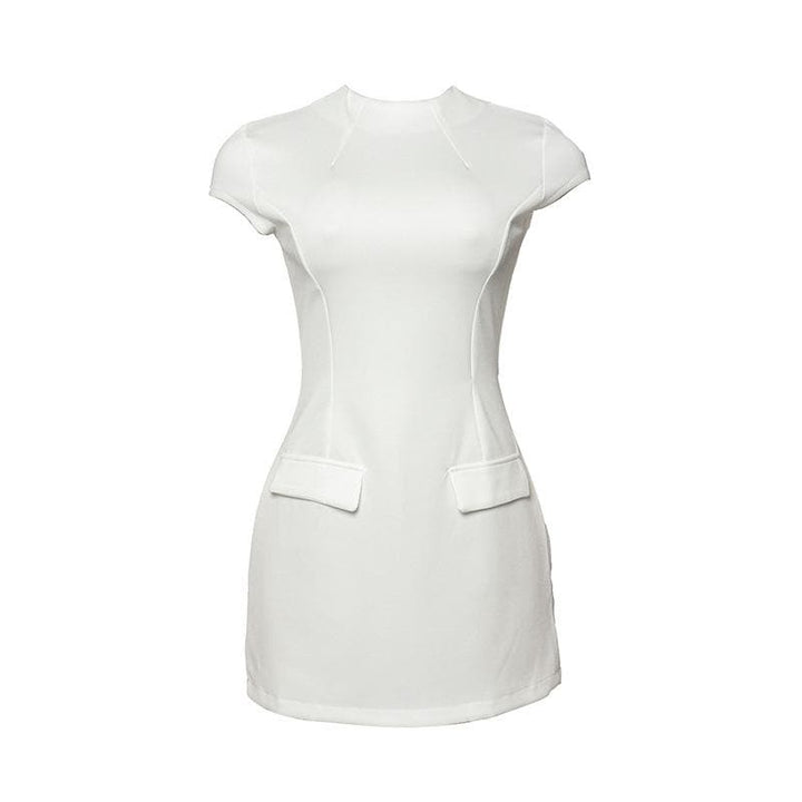 Cap sleeve crewneck stitch solid mini dress  | Festival Outfits Women