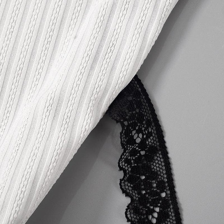 Bowknot lace hem ribbed patchwork slit backless ruffle tube top  | Festival Outfits Women