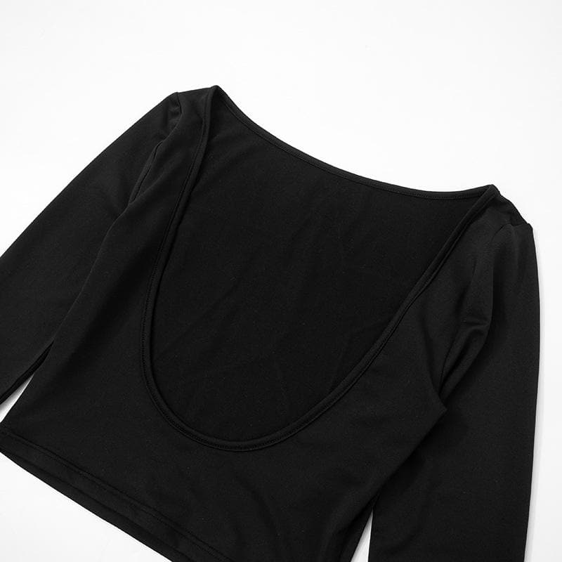 Long sleeve star pattern backless contrast crop top  | Festival Outfits Women