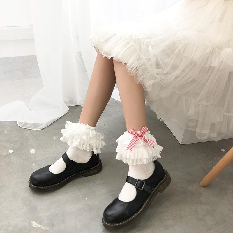 Lace ruffle bowknot long socks