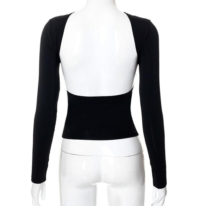 Hollow out solid long sleeve backless cut out top-final-sale