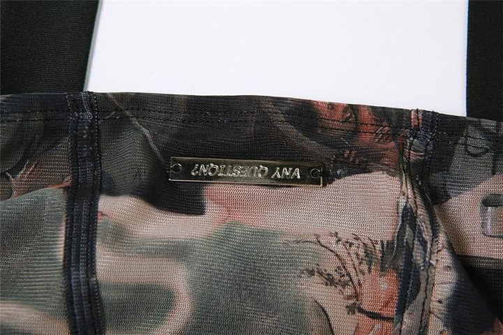 Abstract corset halter contrast print backless mini dress  | Festival Outfits Women