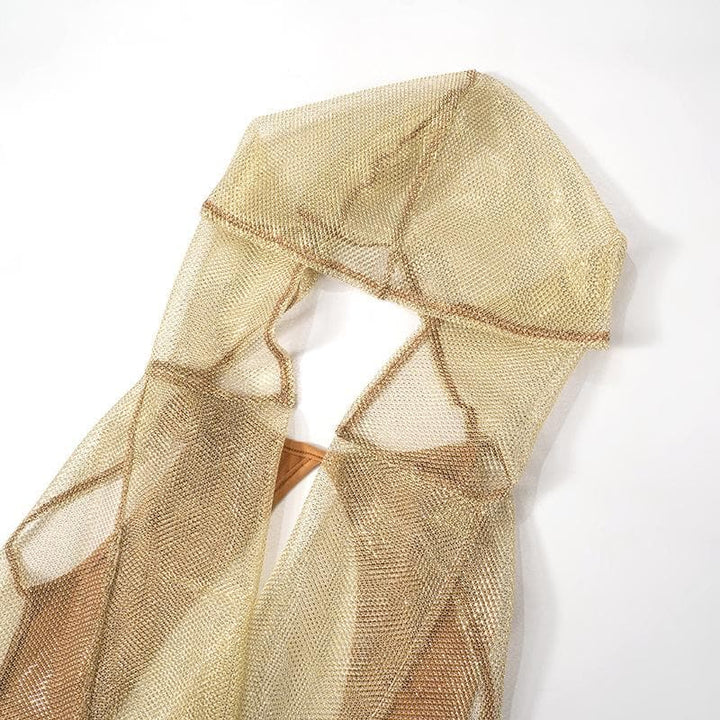 Hoodie cowl neck mesh see through backless maxi dress  | Festival Outfits Women