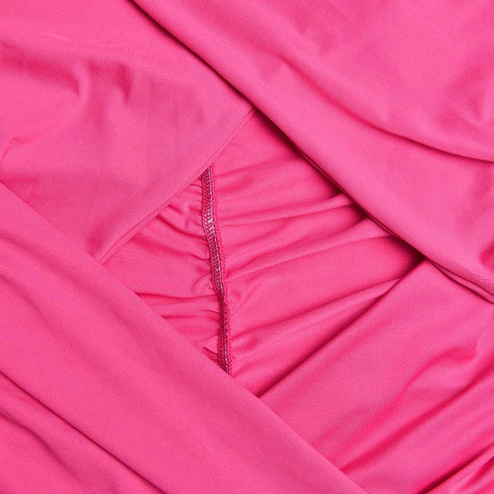 Ruched halter flower applique hollow out cross front contrast cut out maxi dress