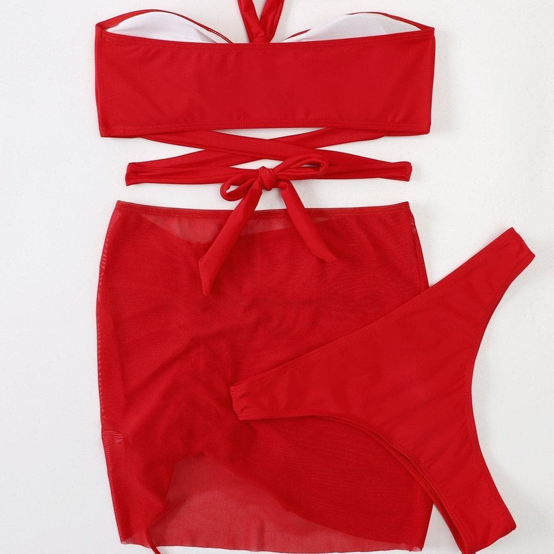 Knotted cross tie 3 piece bikini set - Halibuy