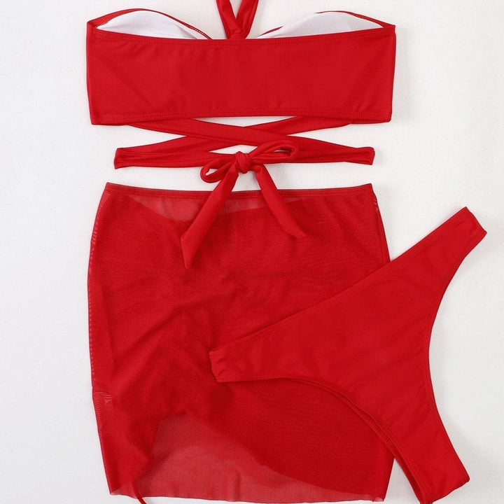 Knotted cross tie 3 piece bikini set - Halibuy