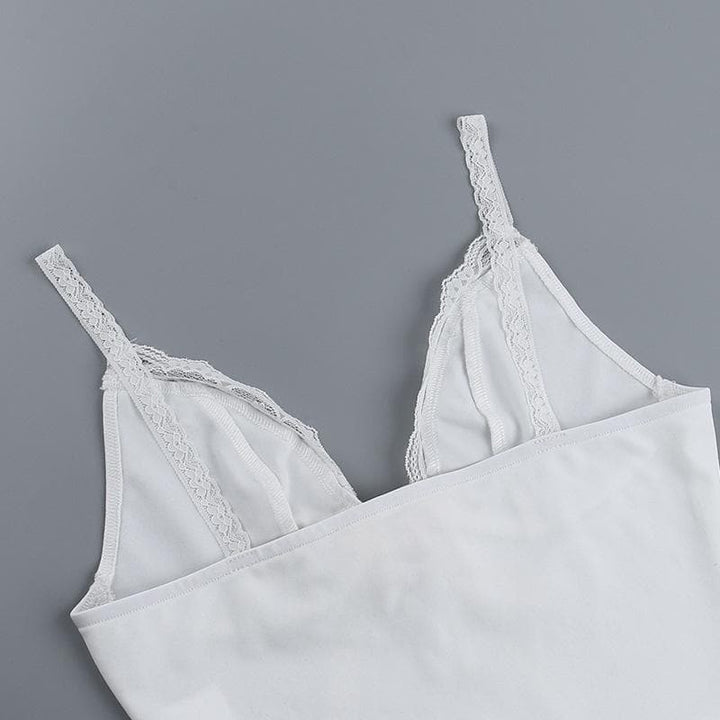 V neck lace hem backless bowknot ribbon crop cami top  | Festival Outfits Women