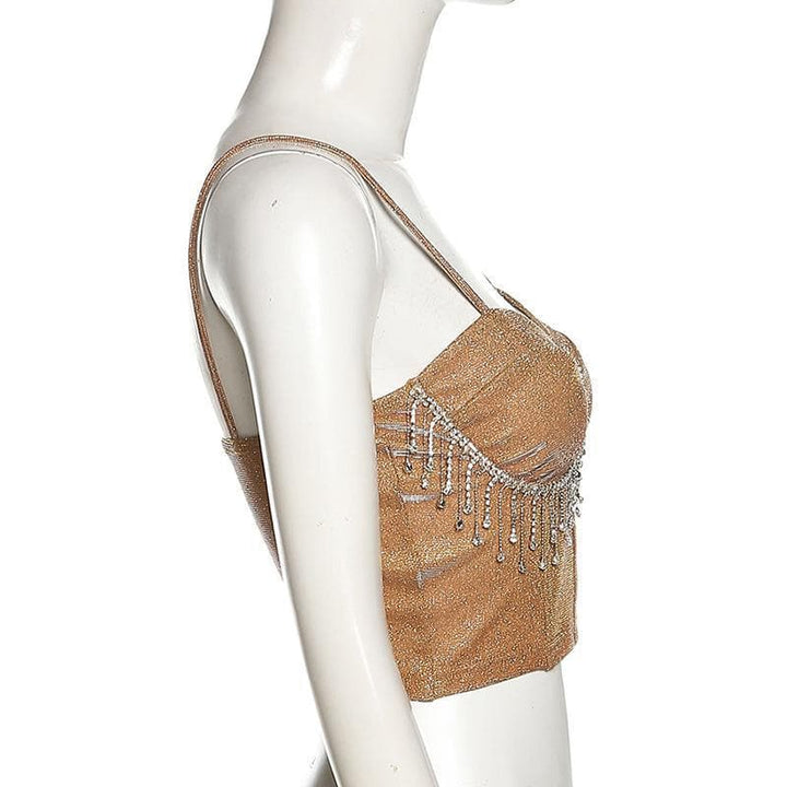 Tassel heart neck glitter cami crop top - Halibuy