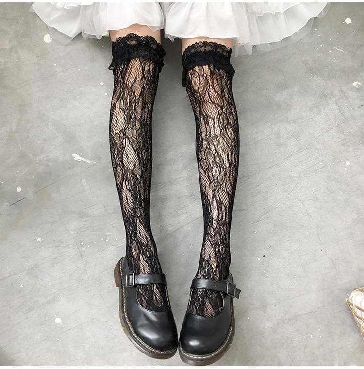 Sheer lace thigh high stockings socks
