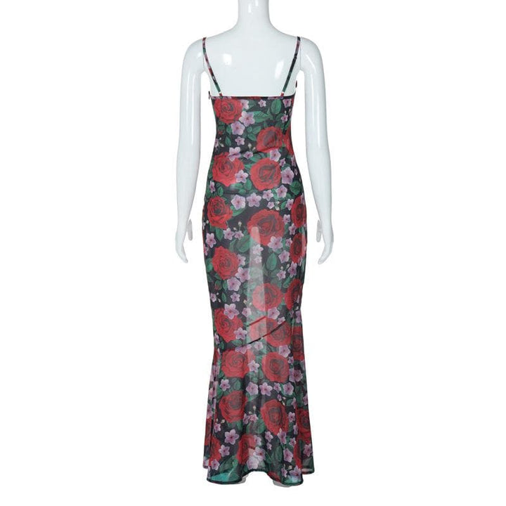 Cowl neck flower print zip-up contrast backless cami maxi dress  | Festival Outfits Women