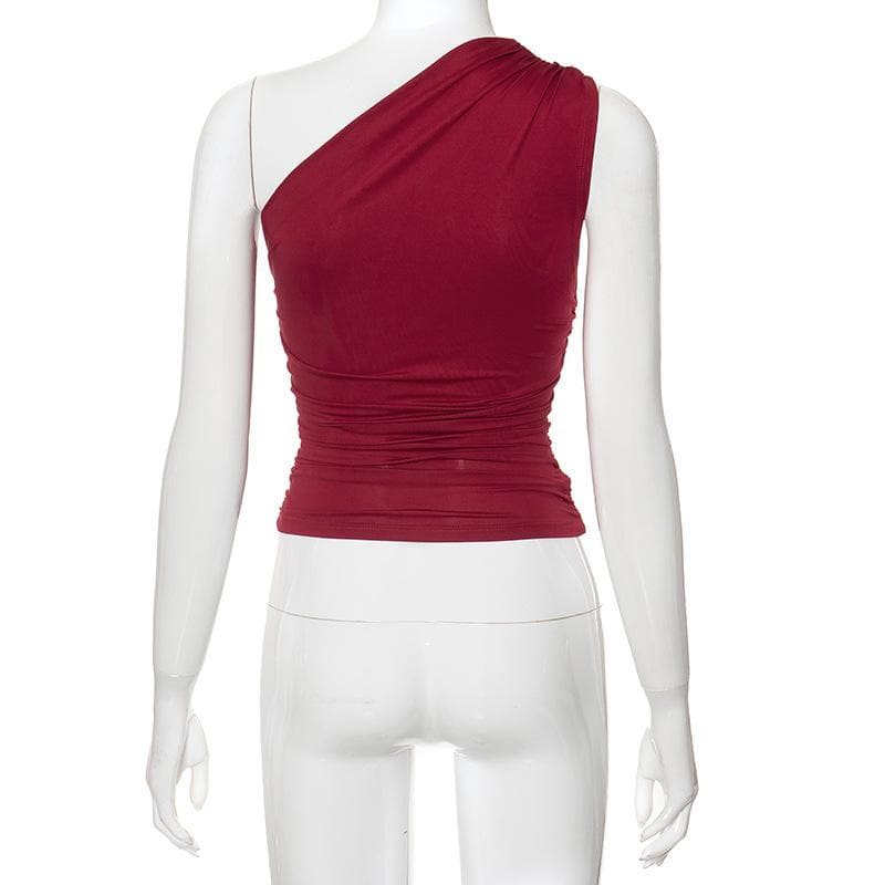 One shoulder solid irregular ruched top  | Festival Outfits Women
