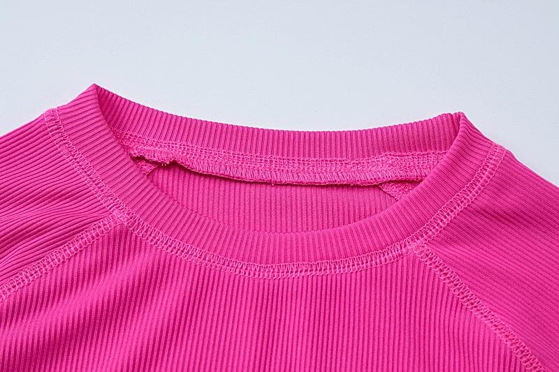 Ribbed solid long sleeve stitch crewneck pant set  | Festival Outfits Women