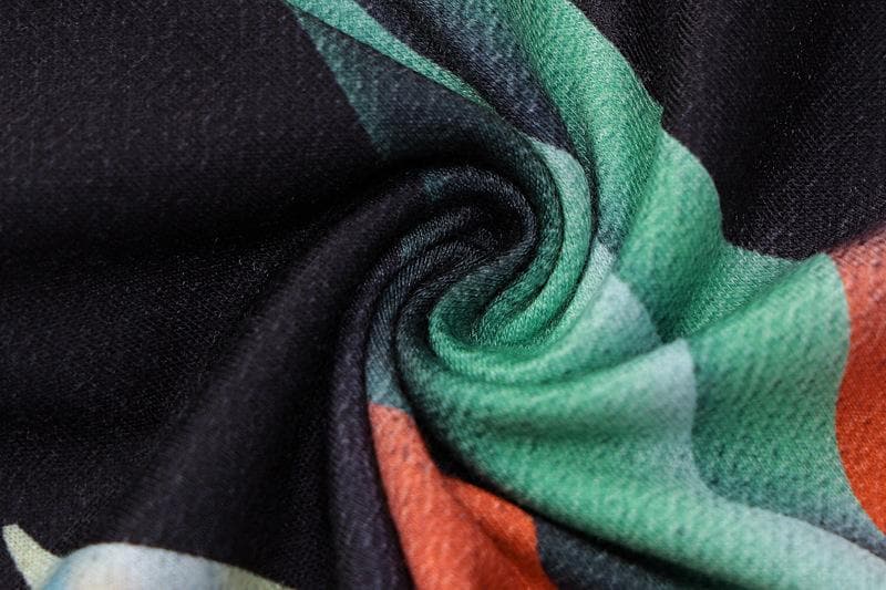 Long sleeve contrast abstract print round neck midi dress-final-sale