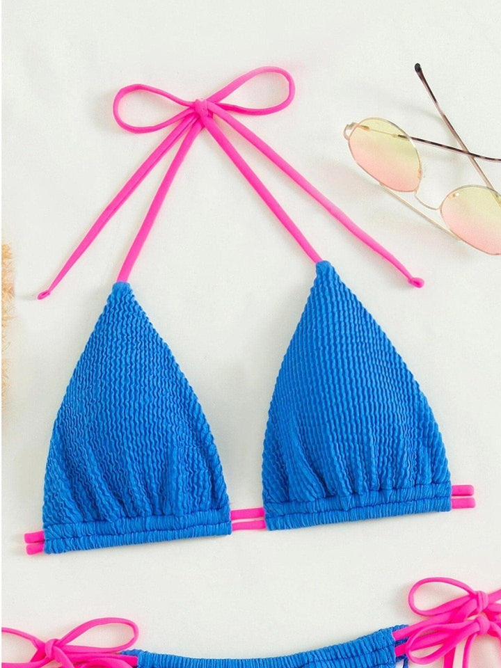 Kayan ninkaya na bikini masu kama da juna na Halter contrast