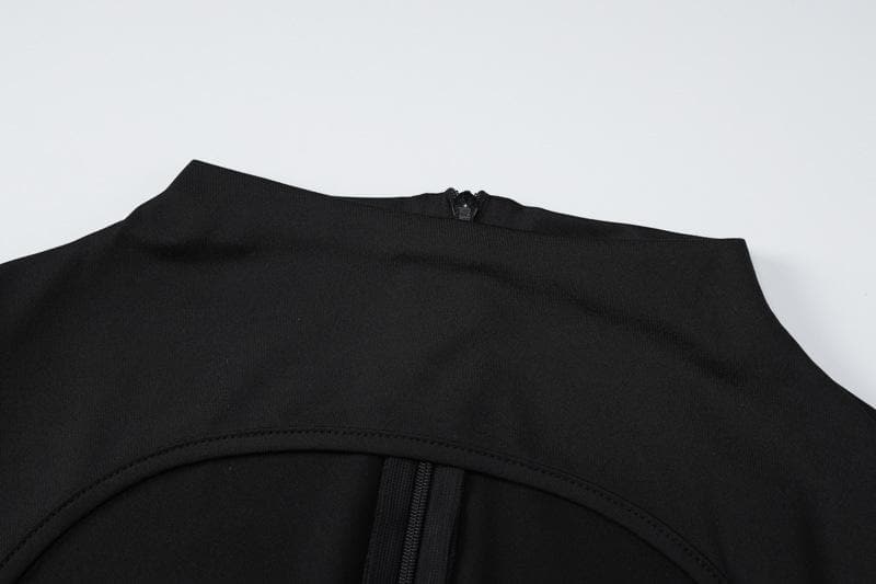 Long sleeve hollow out gloves solid zip-up jumpsuit