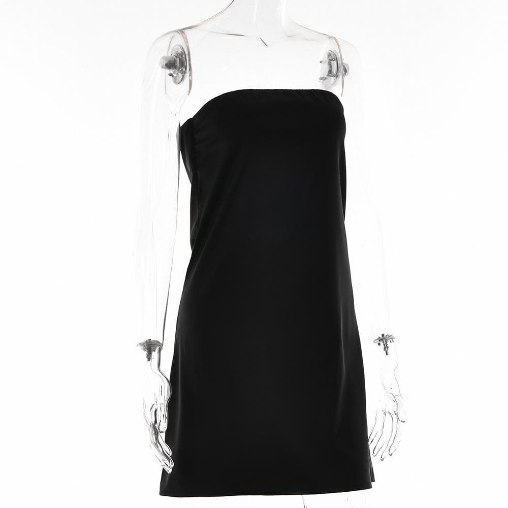 Satin hollow out backless A line solid tube cut out mini dress