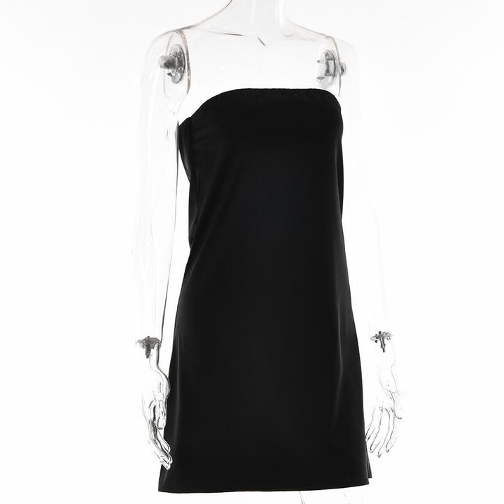 Satin hollow out backless A line solid tube cut out mini dress