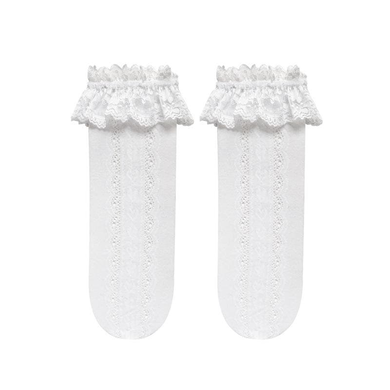 Lace hem heart pattern knee high socks