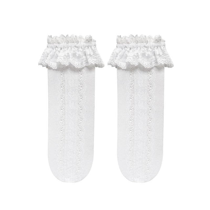 Lace hem heart pattern knee high socks