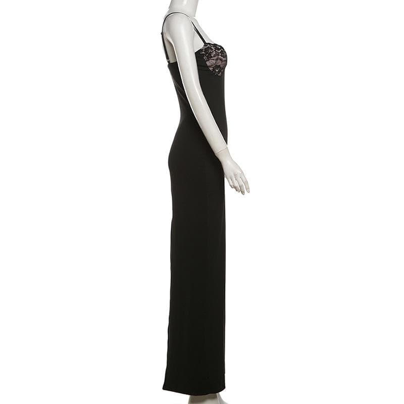 Sweetheart neck lace slit patchwork cami maxi dress  | Festival Outfits Women