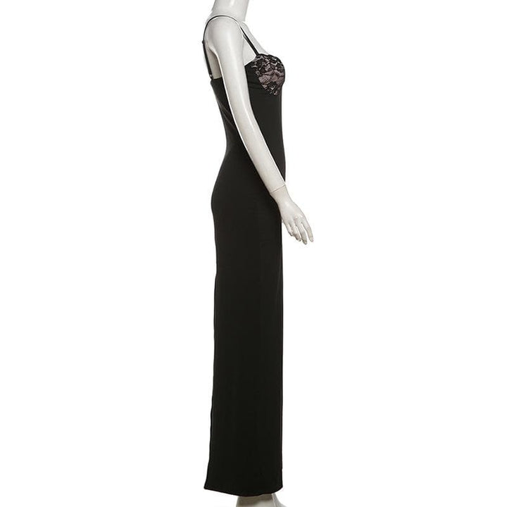 Sweetheart neck lace slit patchwork cami maxi dress  | Festival Outfits Women