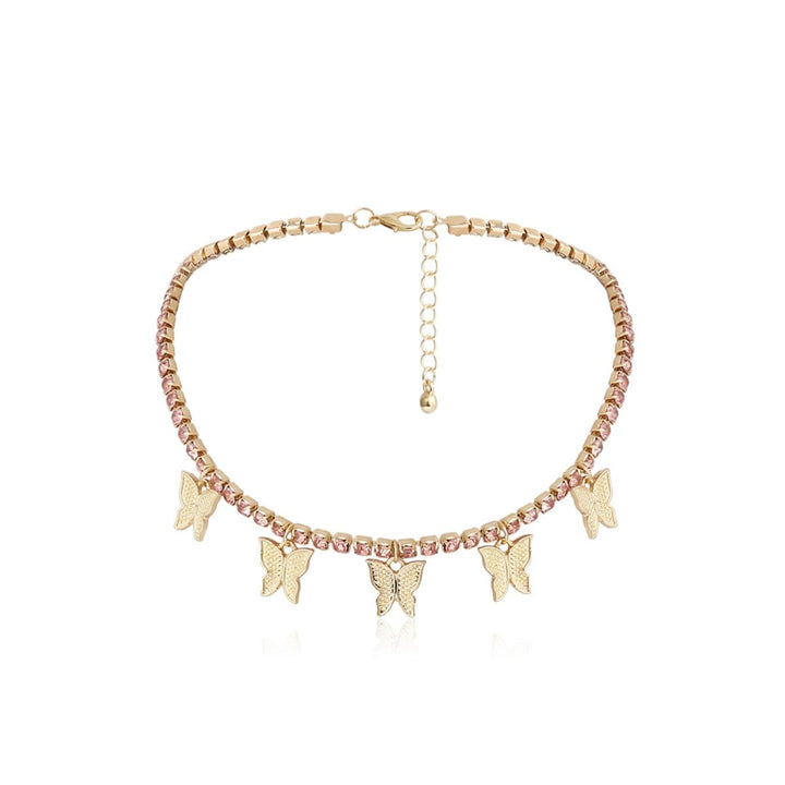 Rhinestone butterfly pendant choker necklace