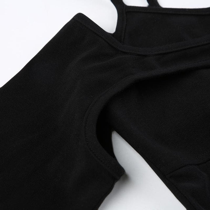 Buckle mesh off shoulder long sleeve solid shrug 2 piece bodysuit  | Festival Outfits Women