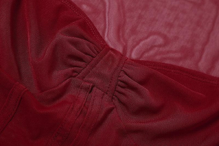 Corset mesh long sleeve solid ruched square neck crop top | Mesh Long Sleeve Crop Top  | Festival Outfits Women