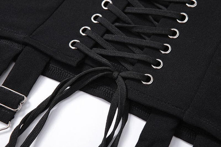 Lace up front high waist vintage skirt - Halibuy