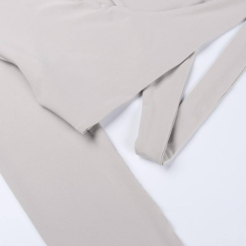 Hollow out solid cross front low cut long sleeve crop cut out top - Final Sale