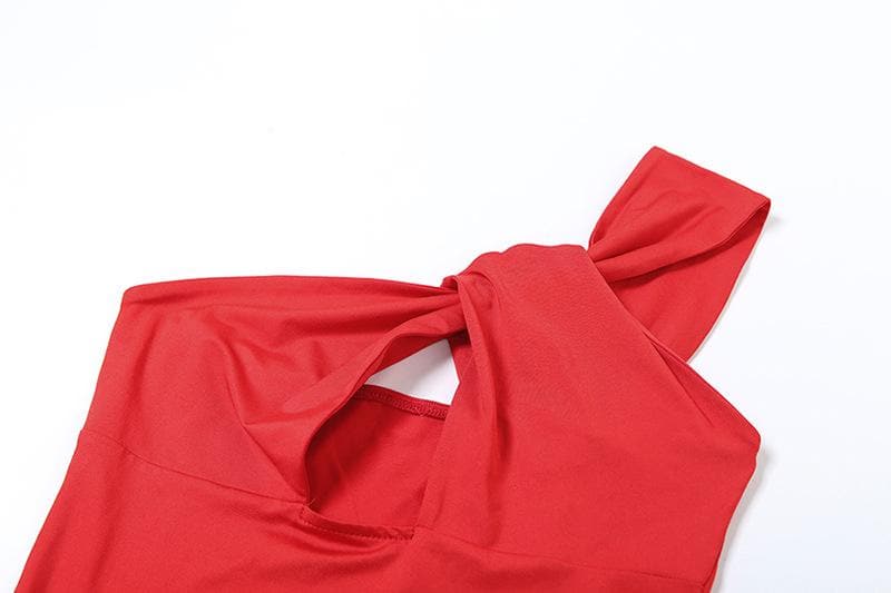 One shoulder ruched hollow out solid cami cut out maxi dress  | Festival Outfits Women