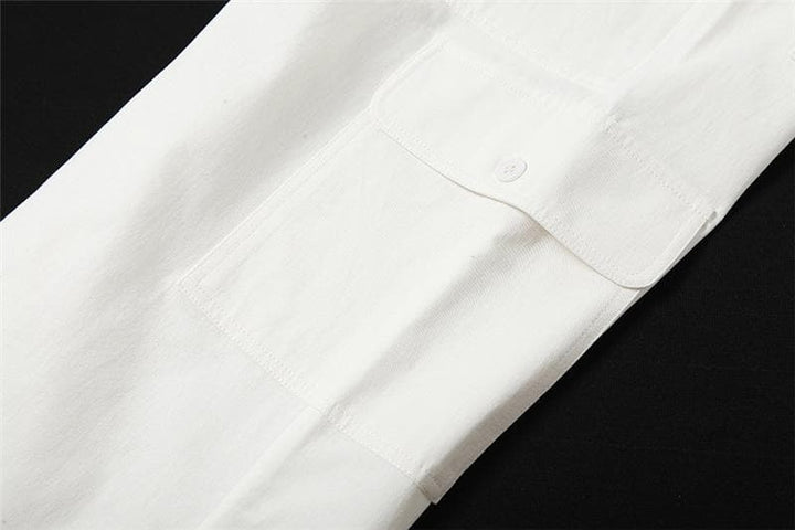 Solid cargo pocket self tie low rise straight leg Parachute pants