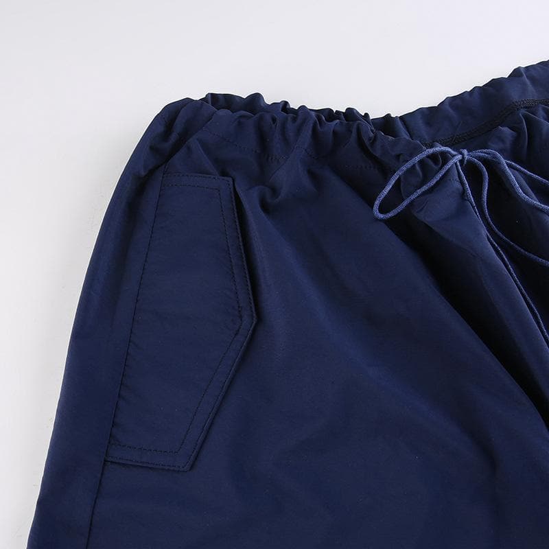 Drawstring solid low rise pocket wide leg baggy pant – Halibuy