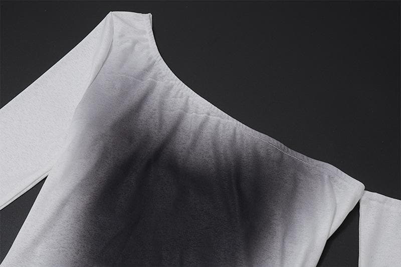 Long sleeve one shoulder ruched palm print gradient slit maxi dress- Final Sale  | Festival Outfits Women