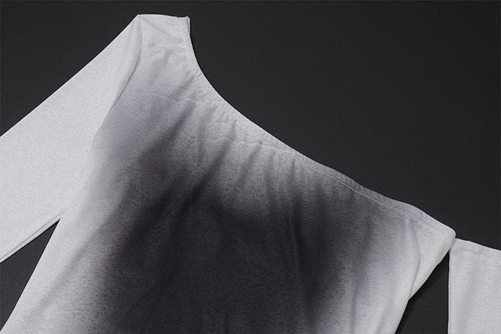 Long sleeve one shoulder ruched palm print gradient slit maxi dress- Final Sale  | Festival Outfits Women