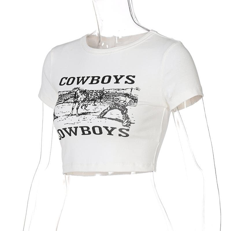 “COWBOYS” print short sleeve crewneck crop top