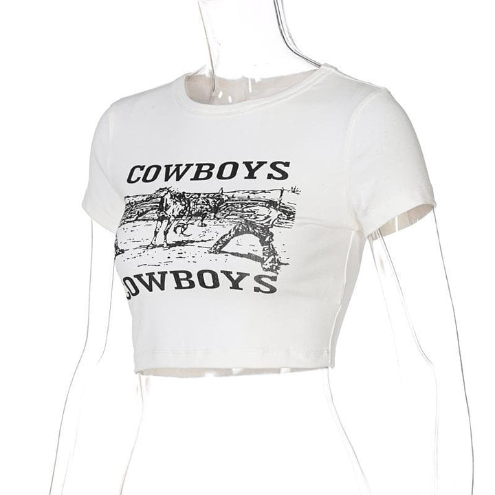 “COWBOYS” print short sleeve crewneck crop top