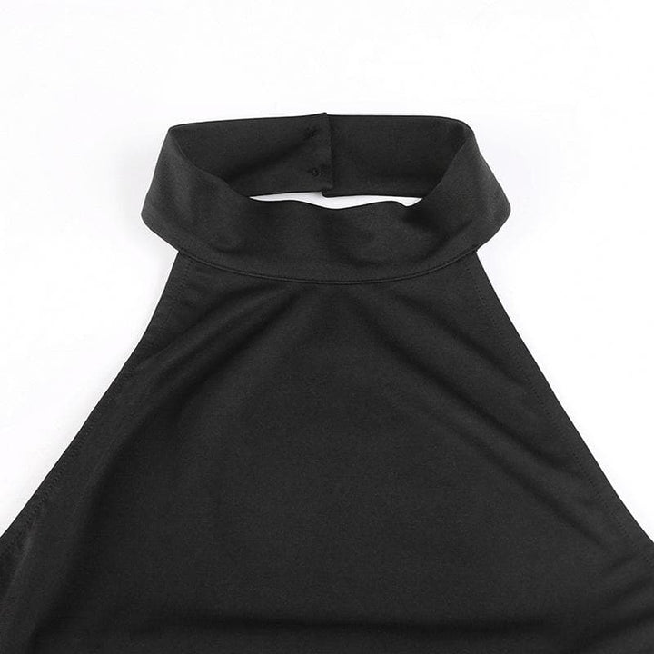 Sleeveless solid halter hollow out backless button cut out mini dress