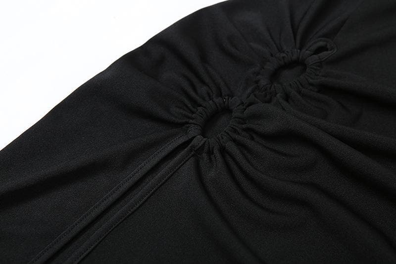 V neck hollow out ring slit solid maxi dress - Halibuy