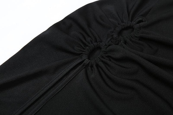 V neck hollow out ring slit solid maxi dress - Halibuy