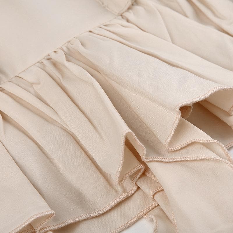 Ruffle ribbon zip-up bowknot button pocket mini skirt  | Festival Outfits Women