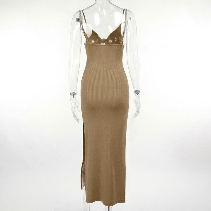 Hollow out slit knotted cami maxi dress - Halibuy