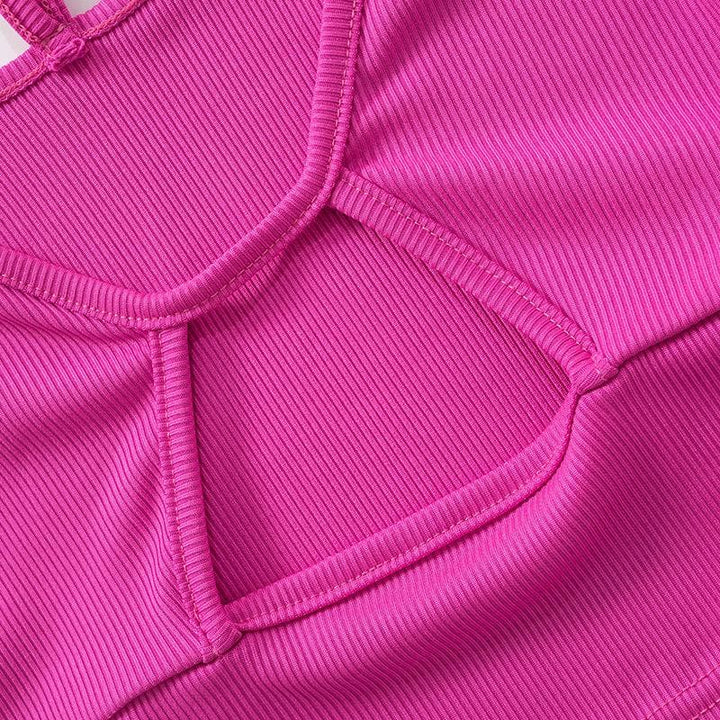 Ribbed cross front solid long sleeve gloves hollow out crop top-final-sale