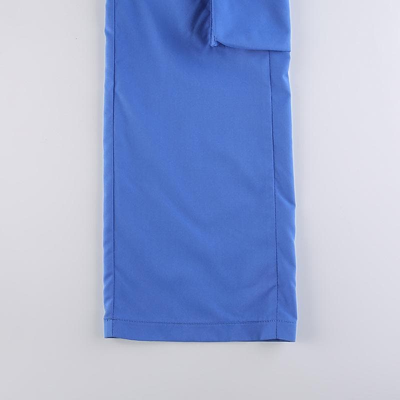 V waist pocket straight solid cargo pant Parachute pants