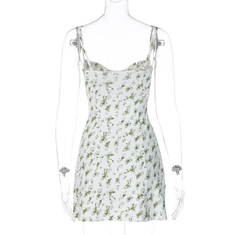 Low cut sleeveless flower pattern backless cami mini dress
