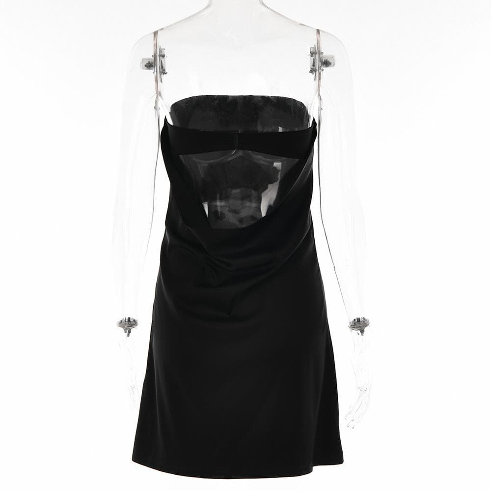 Satin hollow out backless A line solid tube cut out mini dress