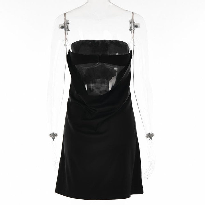 Satin hollow out backless A line solid tube cut out mini dress