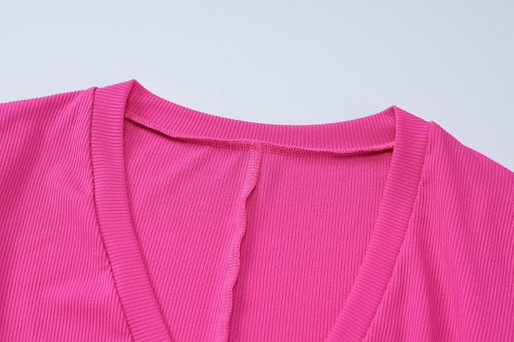 Ribbed solid long sleeve v neck jumpsuit  | Festival Outfits Women